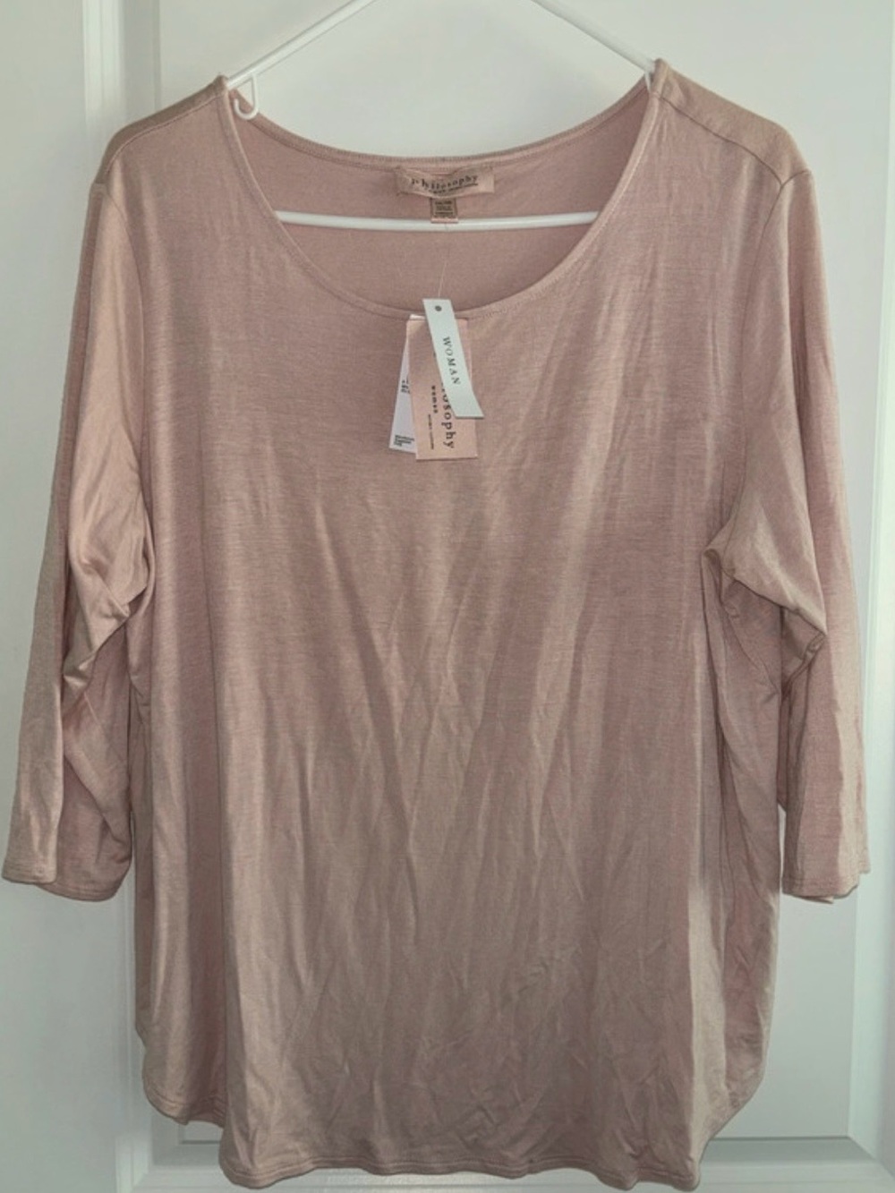 NWT Philosophy Scoop Neck 3/4 Sleeve Top - Blush Pink Sz 1X